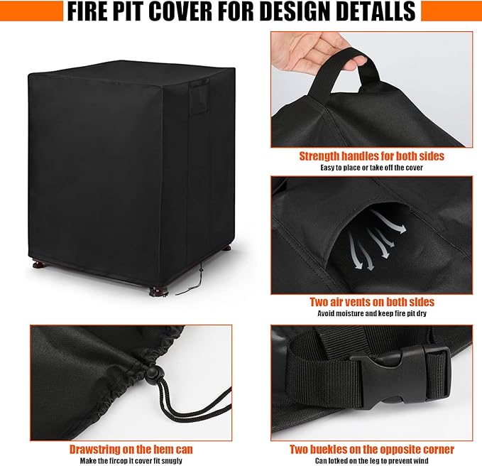 Square 22 Inch Fire Pit Cover, 22 Inch Gas Outdoor Firepit Cover, Patio Fireplace Cover Waterproof 600D - 22x 22 x 35inch