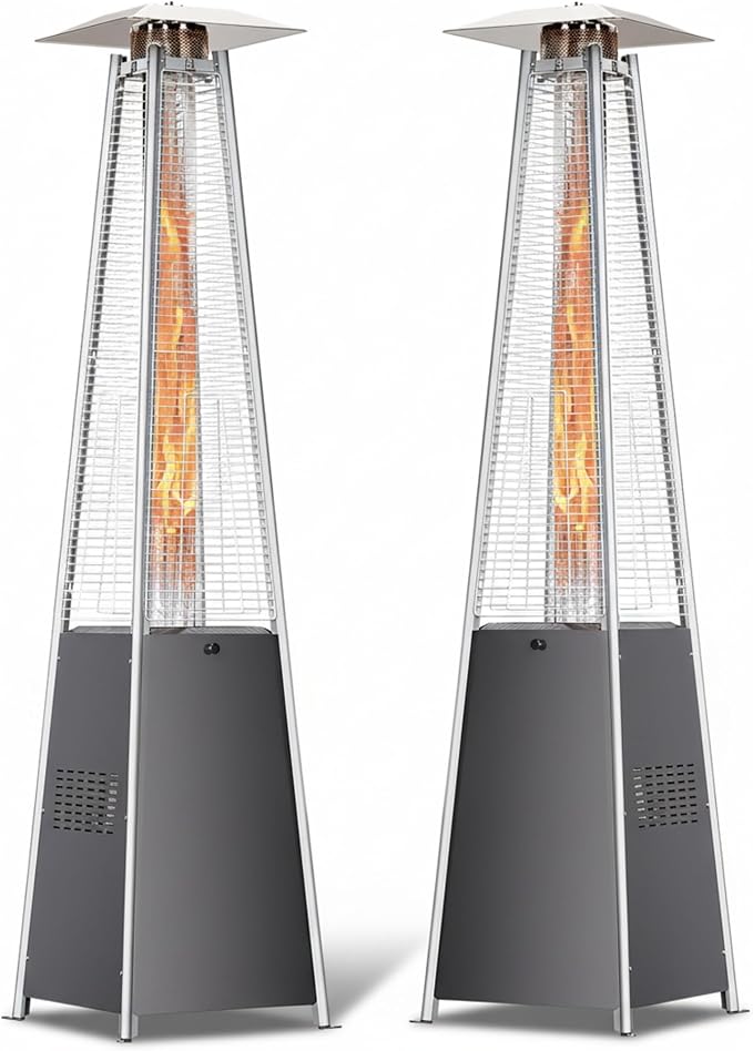 HUGROVE Pyramid Patio Heater, 48,000 BTU Rapid Heating Outdoor Propane Heater With Wheels and Weatherproof Cover, Triple Protection System for Patio, Backyard, Garden, Pool