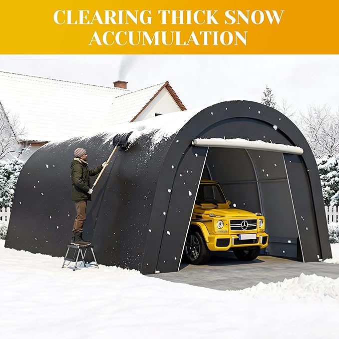 Kiss the Water Domed Carport with 4 Cloth Bags, Portable Garage with 2 Roll-up Doors, Heavy Duty Car Canopy Party Tent, All-Season Storage Shelter Shed for Cars, Truck, or Garden Tools, 13' x 20'