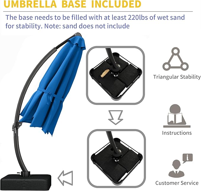 Kingdura 11ft Cantilever Patio Umbrella with Base Included, Large Round Offset Outdoor Pool Umbrella, 360° Rotation & Infinite Tilt, Heavy Duty Aluminum Frame for Deck Backyard, Royal blue