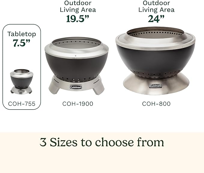 Cuisinart Cleanburn Smokeless Tabletop Fire Pit, 7.5” Lightweight Portable Smokeless Fire Pit with Removable Base for Ash & Carry Bag, Small Outdoor Heater for Patio, Camping & RV, Portable Heater