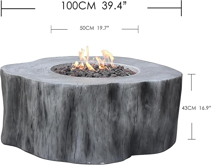 Elementi Lunar Bowl Cast Concrete Fire Table Bundle, Outdoor Fire Pit Fire Table Patio Furniture, Dark Gray (Liquid Propane Gas)