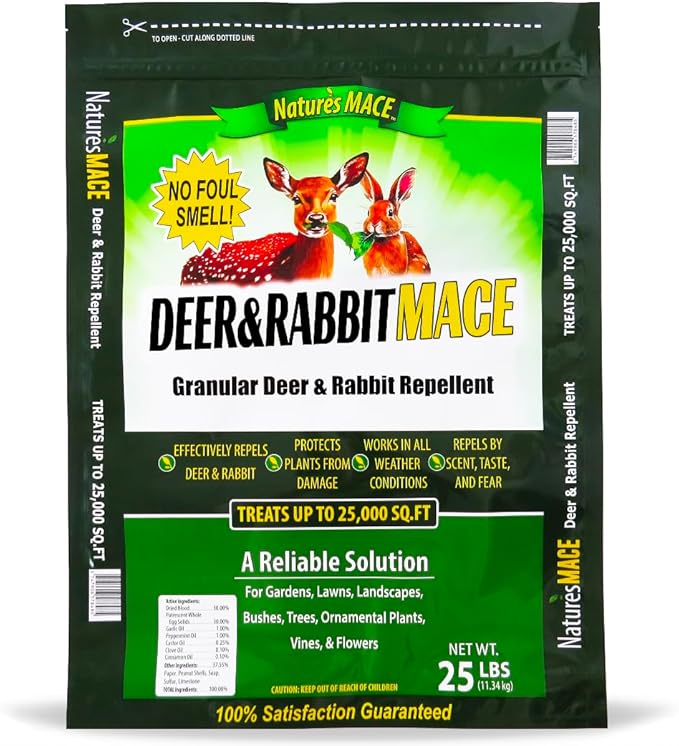 Nature's MACE Deer & Rabbit Repellent 25lb, Covers 25,000 Sq Ft, Repel Deer from Your Home & Garden, Deterrent, Safe to use Around Children, Plants, Produce, Protect Your Garden Instantly, Plant Safe