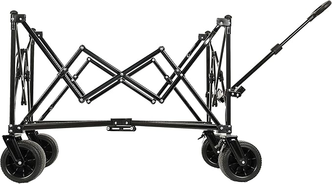 Collapsible Foldable Extended Wagon with 480lbs Weight Capacity, Heavy Duty Folding Utility Garden Cart with Big All-Terrain Beach Wheels & Drink Holders,Side Pocket and Brakes for Camping Sports
