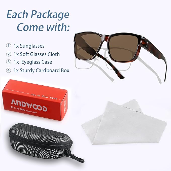 ANDWOOD Fit Over Glasses Polarized Sunglasses for Women Men Oversized Square Shades UV400 Protection