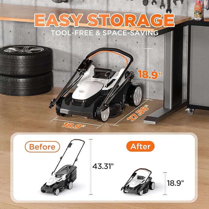 Litheli 16.1" Electric Lawn Mower Cordless, Brushless Lawnmower with 6-Height Adjust and 2 x 4.0Ah Batteries, for Garden and Yards