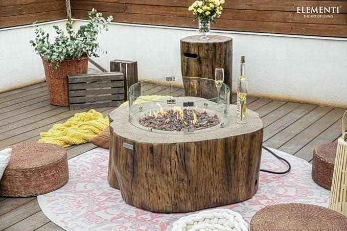 Elementi Lunar Bowl Cast Concrete Fire Table Bundle, Outdoor Fire Pit Fire TablePatio Furniture, Light Gray (Natural Gas)