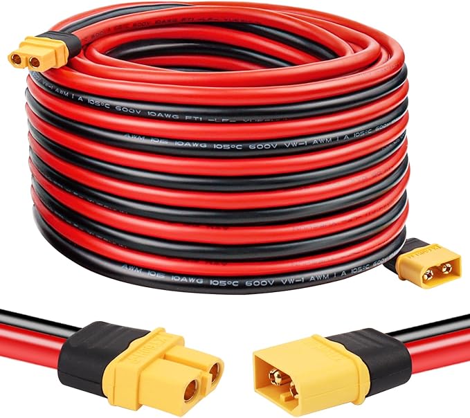 XT60 Extension Cable 10AWG 30FT XT60 to XT60 Cable with Male to Female Connector for Portable Power Station Solar Panel RC Battery