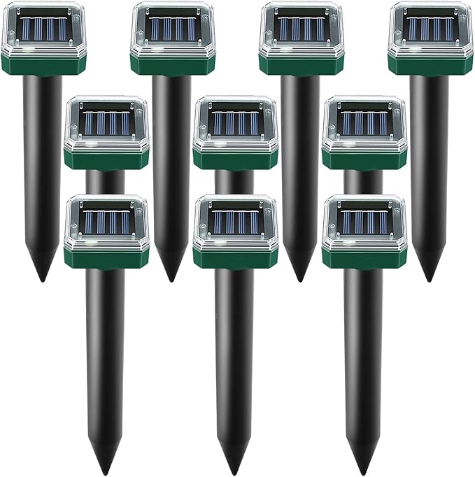 Mole Repellent Solar Powered, 10 Pack Solar Mole Repellents Ultrasonic for Vole, Snakes, Gopher, Waterproof Sonic Vole Deterrent Spikes,Snake Gopher for Garden and Yard