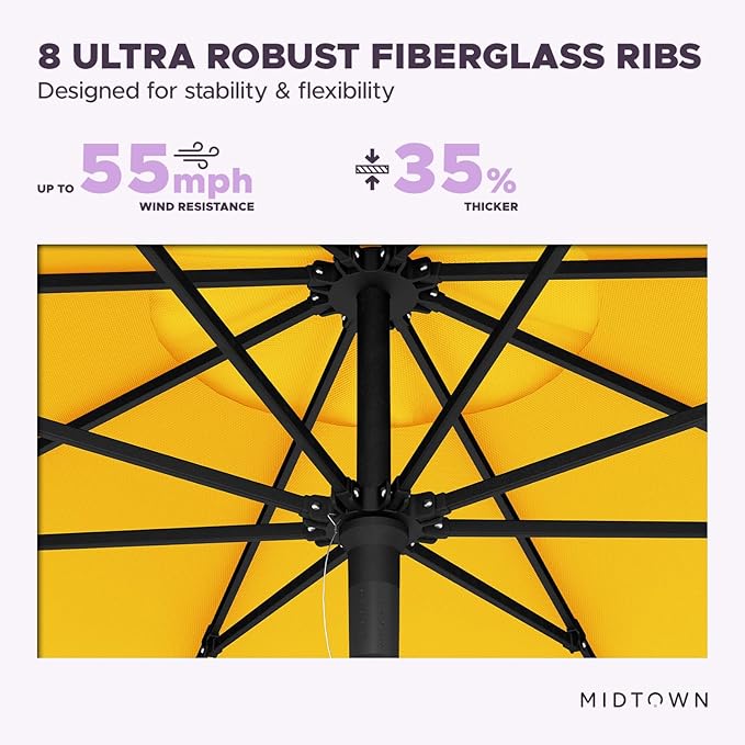 Midtown Umbrellas Push Pop Sunbrella Umbrella 9 Feet Outdoor Umbrella in Yellow Fabric - Patio Umbrella, Backyard Umbrella, Garden Umbrella, Picnic Table Umbrella & Pool Umbrella - Black Pole