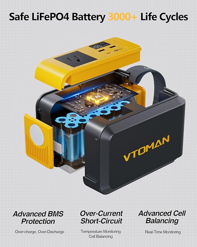 VTOMAN Jump100 88.8Wh Portable Power Station LiFePO4 Battery Solar Generator Power Bank with 100W AC Outlet, LED Light, PD 60W USB-C Fast Charging for Notebooks Mobile Phones Camera Tablets, Camping