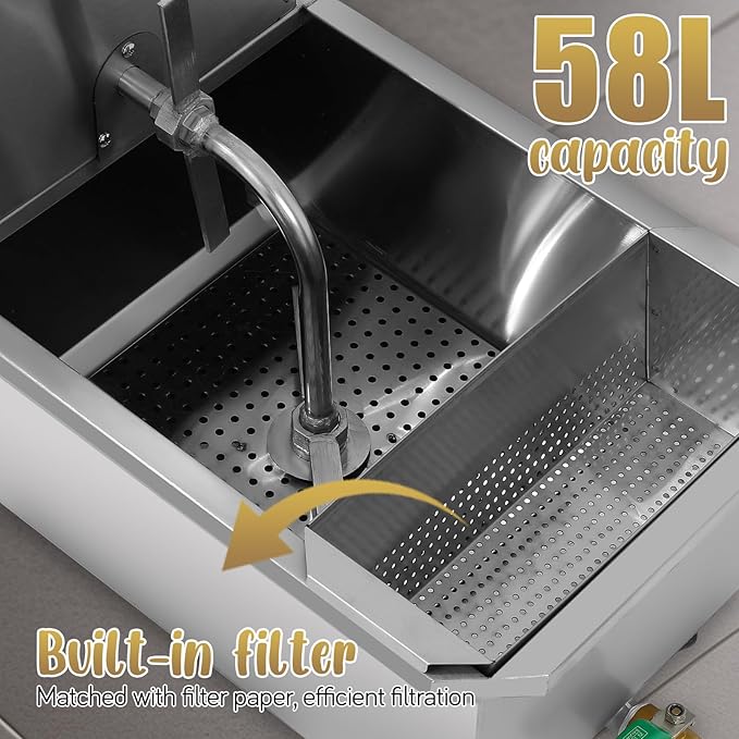 Fryer Oil Filter Machine Deep Fryer Filter Cart 58l Stainless Steel Cooking Oil Filtration System for Restaurants Chicken Shops - Mobile with Us Plug