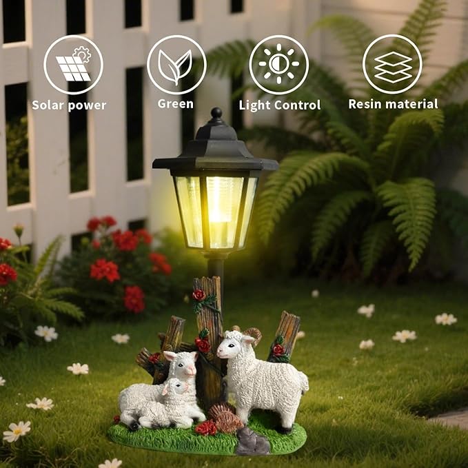 LINZHEN Solar Garden Statue Outdoor Sheep Figurine with Lights Decor for Porch Yard Decorations Women Homes Sculptures Statues Lamp