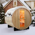 Smartmak Outdoor Wood Barrel Sauna Room, 6 Person Canadian Hemlock Traditional Wooden Steam Saunas with Canopy, 220V Steam Spa with 6kw Heater, Rocks, Water Bucket, Spoon, Light,195℉