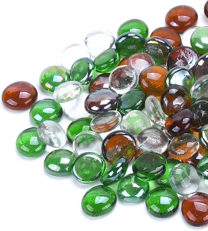 GasSaf Blended Fire Glass Beads for Outdoor Fire Pit, Fireplace, Replaces Existing Gas Logs & Lava Rocks, 3/4 Inch Glass(20 Pound)(Green, Amber, Crystal Clear Luster)