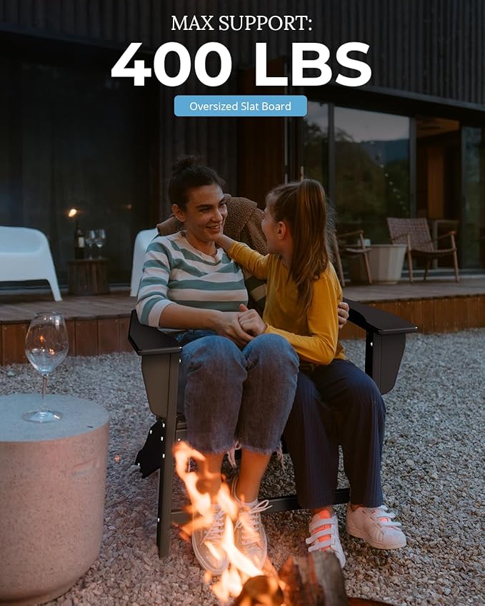 BRIOPAWS Adirondack-Chairs-Set of 2 | Fire Pit Chair | Oversized | HDPE Plastic | Weather Resistant | for Deck Outdoor Poolside Campfire | Black