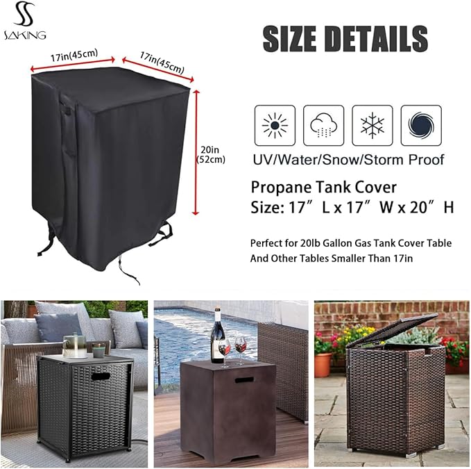 Saking Propane Tank Cover Fit for 20 lbs Square Propane Tank, Waterproof Gas Tank Storage Side Table Cover Outdoor Fire Table - 17"L x 17"W x 20"H