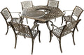 Oakland Living Contemporary Modern and Ornate Traditional Outdoor Mesh Lattice Aluminum 63 inch Bronze Hexagon Dining Set with Lazy Susan and Six Chairs