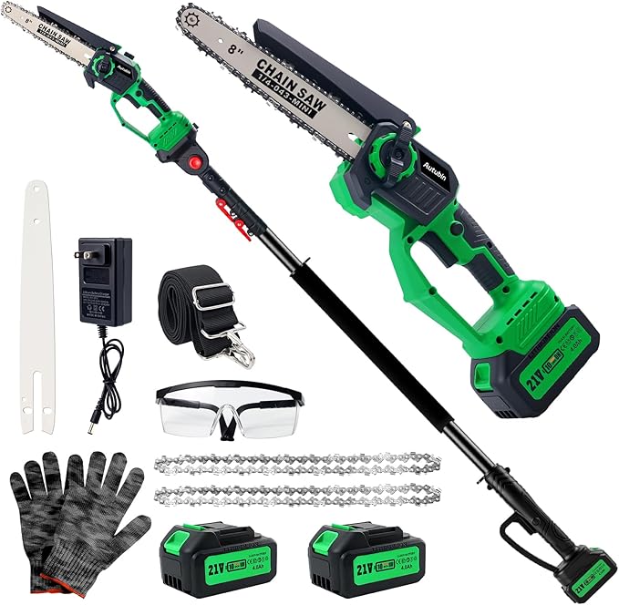 2-in-1 Electric Pole Saw for Tree Trimming, Cordless Polesaw & 8'' Mini Chainsaw with Extension Pole, Handheld Chain Saw with Rechargeable Batteries as Christmas Gifts for Wood Ranger,Senior,Women