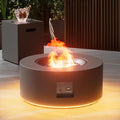 30" Round Propane Fire Pit Table - 50K BTU with Lid, Rocks Tank Storage and Cover - Round Gas Fire Pits for Outside Patio - Outdoor Table with Firepit (Grey/Golden Light, 30" Round)
