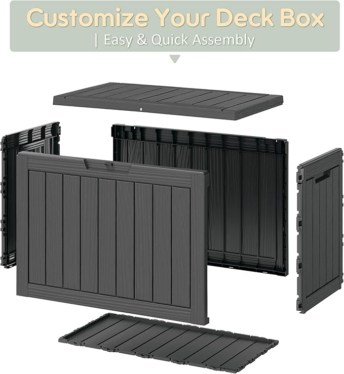 Outdoor Storage Box, Resin Deck Boxes Indoor and outdoor, Waterproof Storage Box Lockable Lid (Black, 50 Gallon)