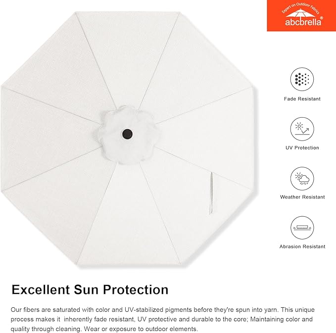 ABCCANOPY OLEFIN® 5-Year No Fading 9FT Patio Umbrella, Outdoor Table Umbrella with 8 Sturdy Ribs for Deck, Backyard, Picnic (White)