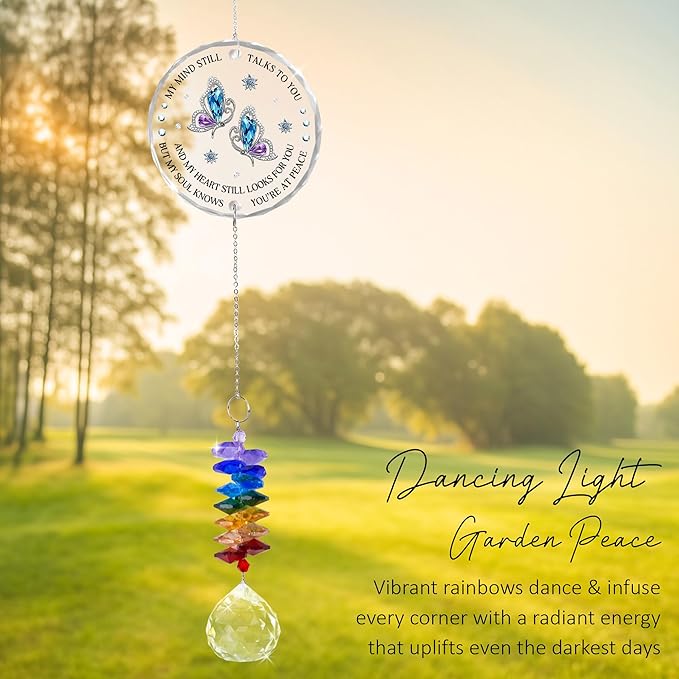 GIFTELIX Glass Suncatcher Ornament - Memorial Gift for Loss of Loved One - My Mind Still Talks to You - Bereavement Keepsake - Crystal Rainbow Maker - Hanging Crystal Decor - Daily Remembrance