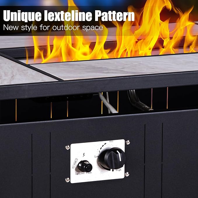 47" Propane Fire Pit Table with Real Ceramic Tabletop, 50000 BTU Gas Firepit Table with Lid & Lava Stones, Outdoor Fire Pit for Dining or Party, Firepit for Outside, Patio