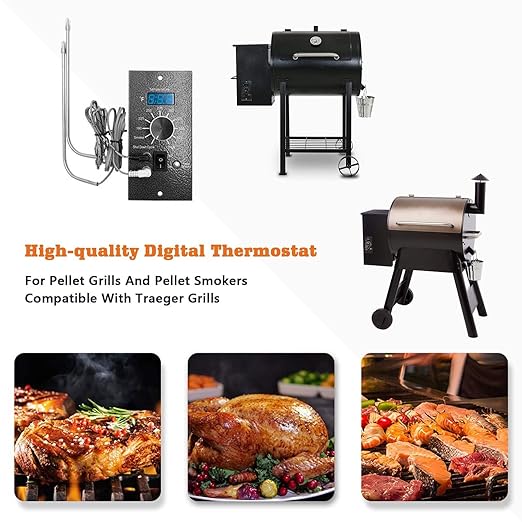 Digital Thermostat Controller Replacement Compatible with Traeger Wood Pellet Grills, with 2-Packs Meat Temperature Probe