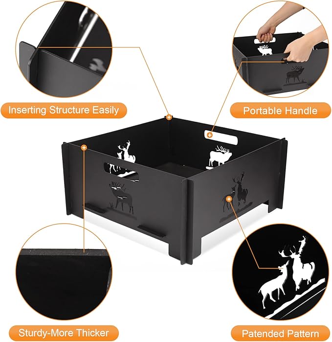 Portable Plug Fire Pit, 15.8 Inch Collapsible Firepits for Outside Wood Burning, Folding Outdoor Indoor Accessories for BBQ Camping Travel or Picnic, Foldable Fire Pits Bonfire of Backyard Patio