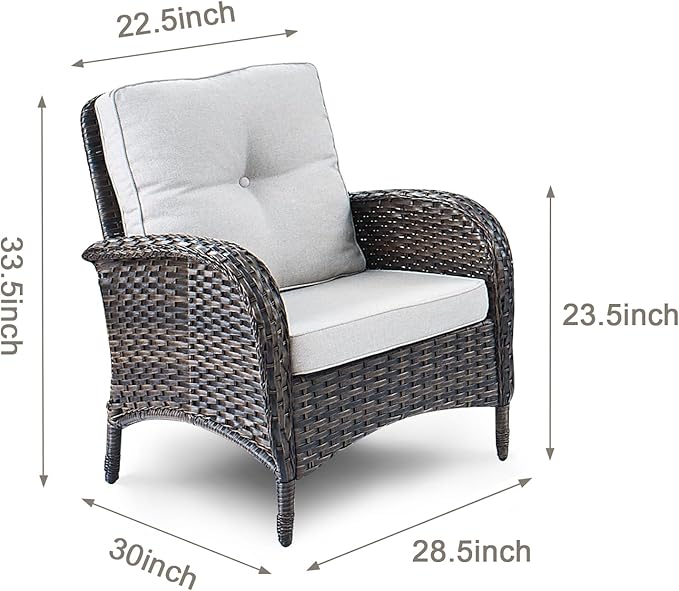 HUMMUH 3 Pieces Patio Furniture Set Outdoor Wicker Bistro Rattan Chairs with Glass Top Side Table and Thickened Cushions for Porch Deck Backyard Poolside