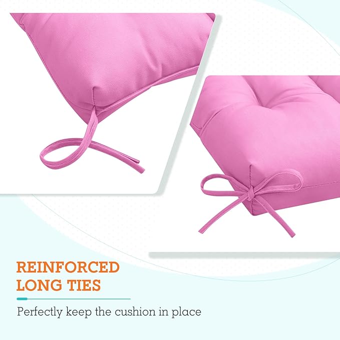 EAGLE PEAK Tufted Outdoor/Indoor High Back Patio Chair Cushions, Set of 2, 46'' x 22'', Pink