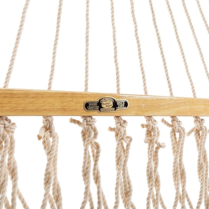 Original Pawleys Island Deluxe Oatmeal DuraCord Rope Hammock – 13 ft. x 60 in., 2-Person, 450 lb Capacity, Oak Spreader Bar, Zinc-Plated Hardware, Handcrafted in The USA