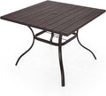 Outdoor Dining Table with 1.6" Umbrella Hole, Picnic Table Brown Plastic Square Backyard Bistro Table Outdoor Dining Table for Garden, Poolside, Backyard