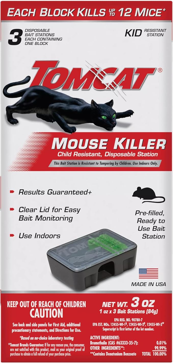Tomcat Mouse Killer Disposable Station for Indoor Use - Child Resistant, 3 Stations with 1 Bait Each