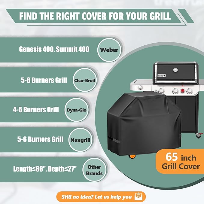 HomWanna Grill Cover 65 Inch - Superior BBQ Cover for Weber Genesis 400 and Summit 400 Series Gas Grill - 600D Outdoor Barbecue Cover for Weber 4 Burner Genesis ii E325s, E410 and Summit E470, S420