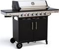 Brand-Man 6 Burner Propane Grill with Infrared Sear Side Burner & Porcelain-Enameled Cast Iron Grate and Griddle, Cabinet Style Gas BBQ Grill with Side Table for Barbecue Grilling & Backyard Cooking