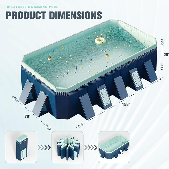 UPWELL Non Inflatable Outdoor Pool for Kids, Adults & Pets Foldable Hard Plastic Swim Tub with Quick Drain & Storage,Durable Splash Pool for Backyard Lawn Travel (158" x 76" x 20)