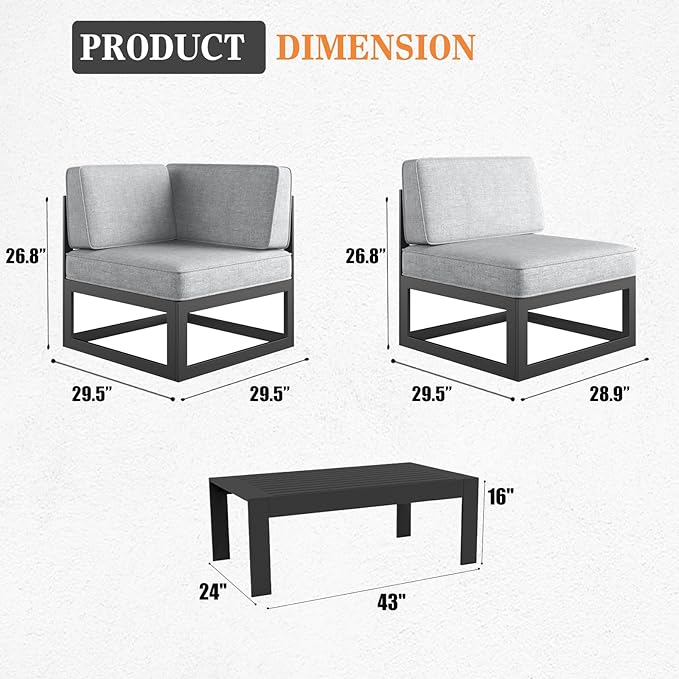 9 Pieces Aluminum Patio Furniture Set with Coffee Table, Metal Outdoor Conversation Sofa Set with Seating Cushions