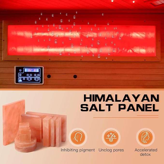 3-4 Person Infrared Home Sauna-Corner Sauna Spa Room w/Himalayan Salt Therapy & Starry Sky Spa,Canadian Hemlock, Tempered Glass (220V, ETL Certified)