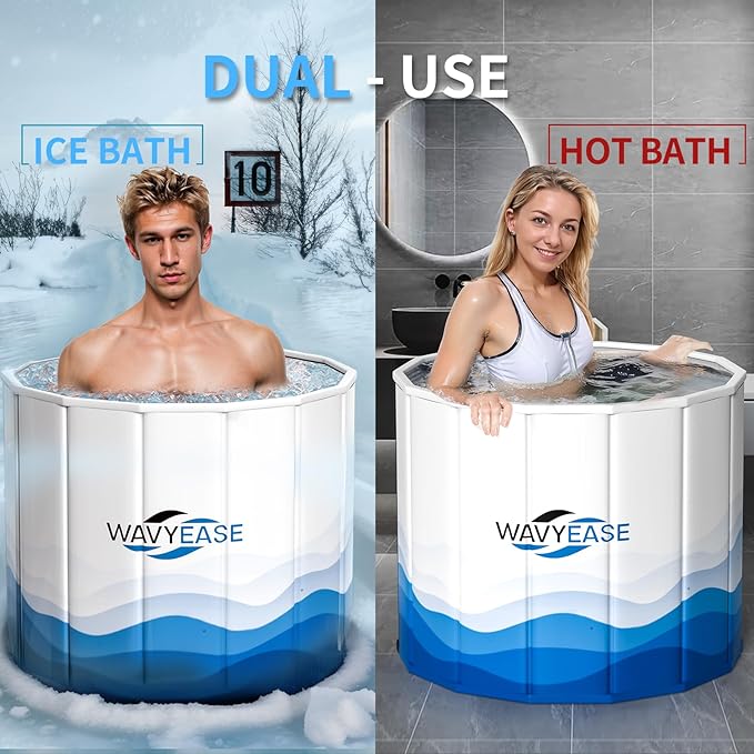 WAVYEASE® Portable Bath Tub for Adults -(31.5"L x 26"H) Foldable Cold Plunge Tub for Recovery - Collapsible Soaking Bath Tub for Shower Stall - Outdoor Ice Bathtub for Athletes (White)