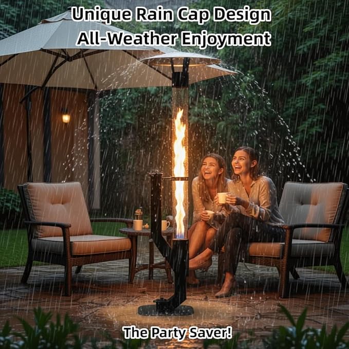 Outdoor Pellet Heater with Exclusive Rain Cap, All-Weather Patio Heater for Garden, Backyard, Party, Matte Black