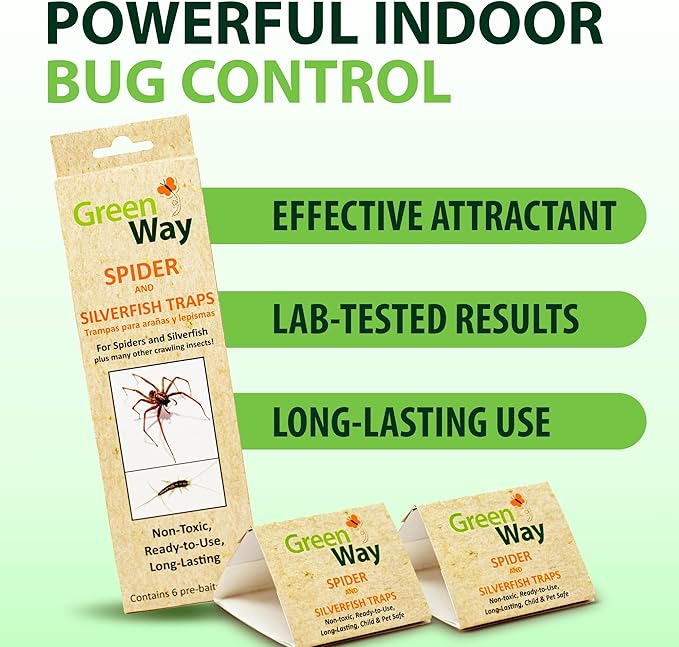 Greenway Silverfish and Spider Traps, Non-Toxic Indoor with High-Strength Glue for Safe, Effective Home Protection, 1 Pack (Includes 6 Traps)