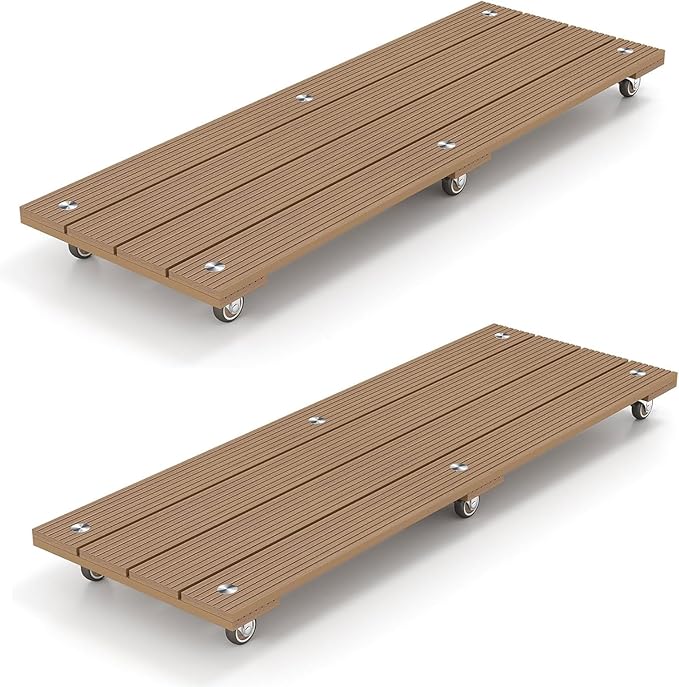 mondaria 2 Pack Plant Caddy with Wheels, Wood Plastic Composite Plant Stand, Heavy Duty Rectangular Plant Dolly with Metal 360° Lockable Caster Wheels for Large Plant Pots, Flower Pot ,Brown