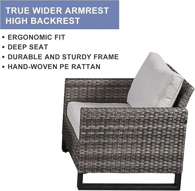 HUMMUH 5 Piece Patio Furniture Set All Weather Wicker Outdoor Sectional Sofa,High Back Patio Chairs and Ottomans for Porch,Garden,Backyard