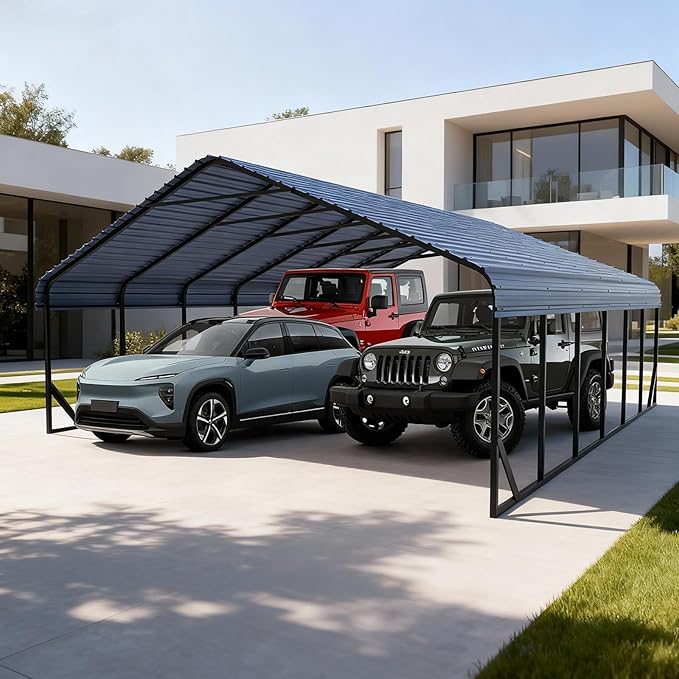 RV Metal 20x30FT Carport Canopy Heavy Duty Carports Kits for Garage,Aluminum Car Ports with Steel Shelter Frame Cover for 3 Car or Boats