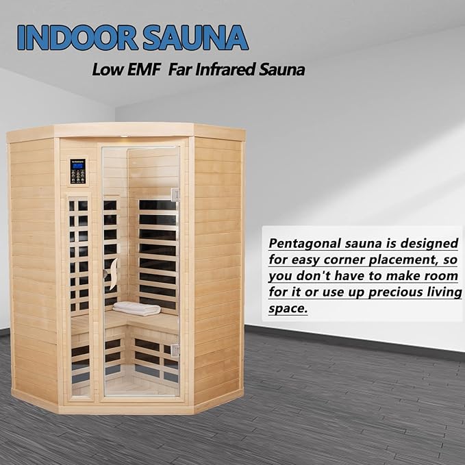 Far Infrared Sauna Low EMF Wooden Saunas for Home, 2-3 Person Indoor Home Saunabox, 1600watt Canadian Hemlock Sauna Room with Blue-Tooth, LCD, 10 Minutes Pre-Warm up