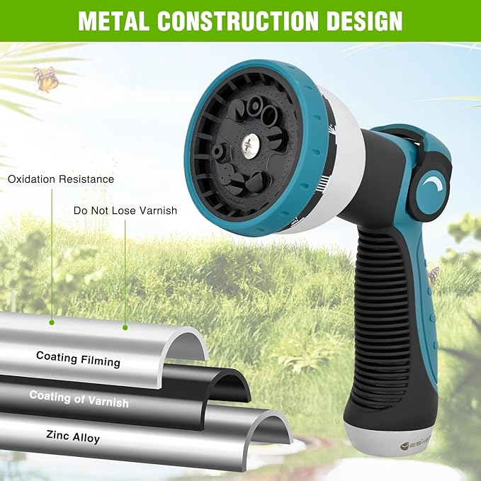 Yesker Garden Hose Nozzle Water Hose Sprayer Nozzle Adjustable 10 Spray Patterns Heavy Duty Metal Nozzles Thumb Control w Non-Slip Grip for Outdoor Watering Plants Lawn Washing Car Pets, Black & Blue