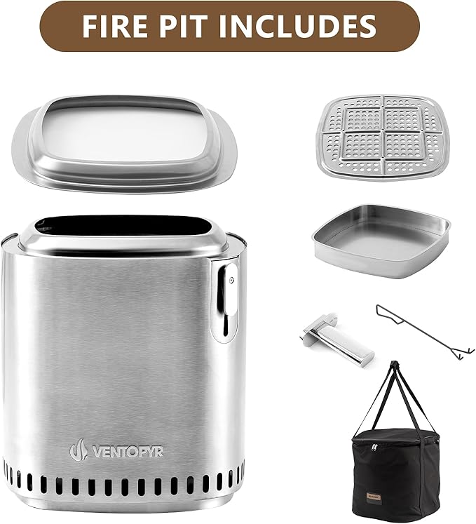 COSIEST 17" Outdoor Smokeless Fire Pit with Removable Ash Pan, Stainless Steel Wood Burning Fireplace, Portable Camping Firepit with Organizer Bag & Mat, Bonfire for Patio Party Yard Christmas