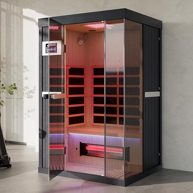 2-Person Full Spectrum Sauna, 1990W 120V with Red Light Therapy, 2 Speakers, Indoor Dry Sauna for Home & Gym, Canadian Hemlock Wood